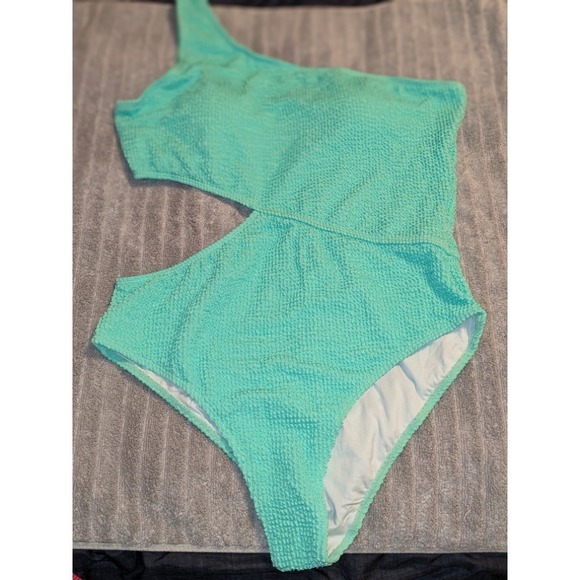 One Shoulder Cutout Swimsuit Green Textured One-Piece Bathing Suit XXL NWOT - Picture 9 of 9